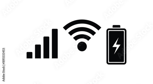 A graphic displays a low signal strength wifi connection and a full battery indicator high quality professional detailed