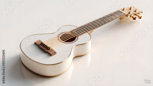 Elegant White and Gold Acoustic Guitar