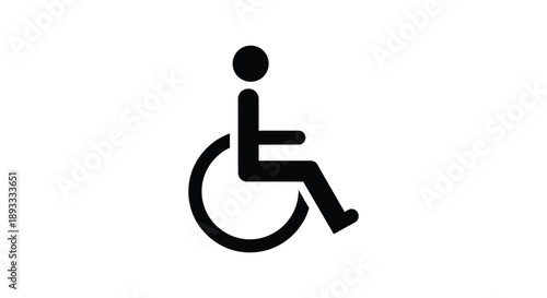 A simple black silhouette depicts a person in a wheelchair representing accessibility and inclusivity for all high quality