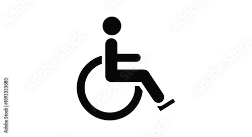A simple black pictogram depicts a person in a wheelchair representing accessibility and disability awareness high quality professional