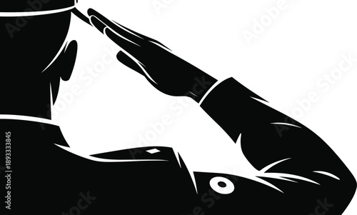 Military salute silhouette, soldier honoring duty, respect, patriotism, armed forces, service, bravery, discipline, ceremony, uniform, heroism, leadership, defense, loyalty, honor