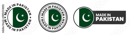 Made in pakistan labels, stamps, badges with pakistan flag template icon set