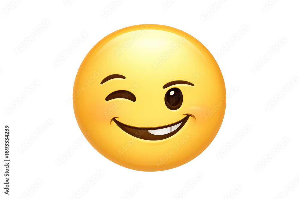 Fototapeta premium Yellow winking face emoji symbolizing playfulness, flirting, humor, and cheekiness, ideal for digital communication