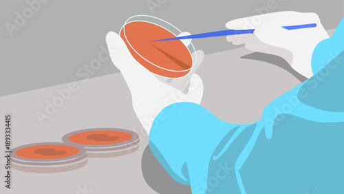 Vector Illustration of Scientist Hands Culturing Bacteria on Petri Dish in Laboratory