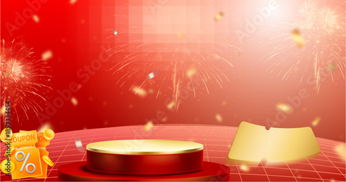 Flash sale banner, Big sale with sparkling lights, gift boxes and gift vouchers. Shopping day promotion, online shopping, special Offer coupon, voucher, banner template.