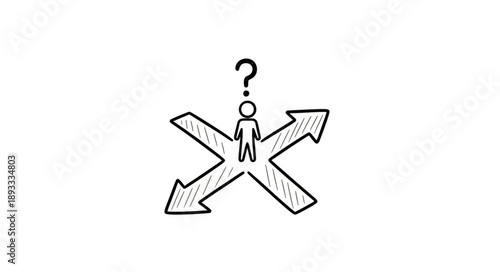 Person standing at a crossroads with question mark above head.