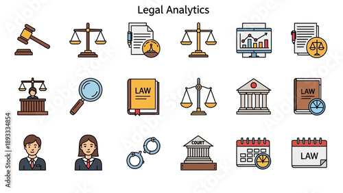 Legal Analytics Icons and Symbols Collection.