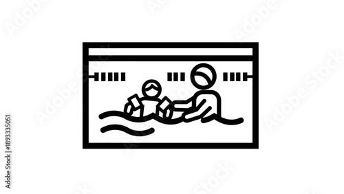 Person teaching child to swim in a swimming pool.