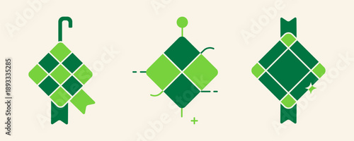 Photos Ketupat Rice Cake Two Tone Icon Set Representing Eid al-Fitr and Islamic Cultura