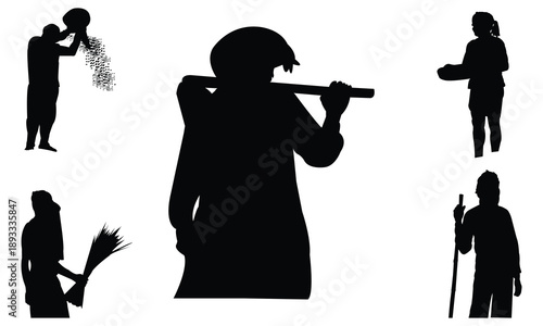 Collection Of Farmer Silhouettes  In Different poses.