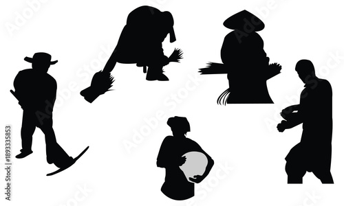 Collection Of Farmer Silhouettes  In Different poses.