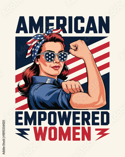 American Empowered Women Patriotic Rosie the Riveter Style Vector