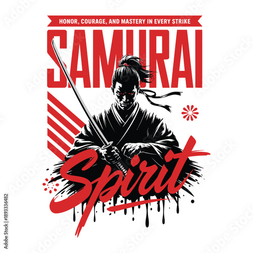 Samurai Spirit Japanese Warrior Sword Fighter Minimalist Vector Art