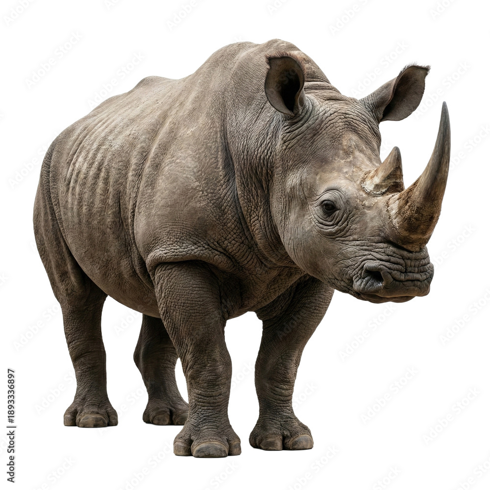 Fototapeta premium A white rhinoceros standing against a transparent background.