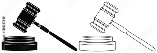 Judge Gavel Silhouette Icon Set Vector – Law, Legal Justice, Courtroom, Auction Hammer Symbols