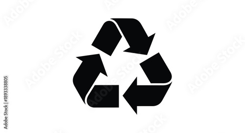 A stark black and white image depicts the universal recycling symbol showcasing three chasing arrows forming a triangular loop