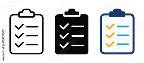 Checklist icon. Clipboard sign with document and tick mark symbol. Transparent PNG and vector