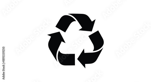 A minimalist depiction of the universal recycling symbol featuring three chasing arrows in black on white high quality