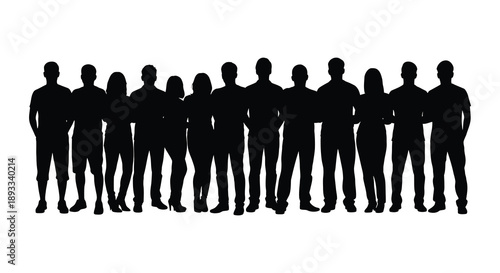 A line of silhouetted figures stands together appearing as a group of men or athletes high quality professional