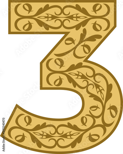 Decorative ornamental number three 
