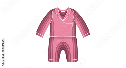 Striped pink pajama romper with long sleeves isolated on white background, featuring button-up front and chest pocket, ideal for cozy nights