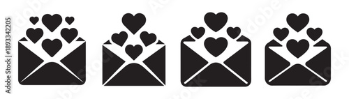 Love message envelope icons with heart. Love email notification symbols. Illustration eps 10