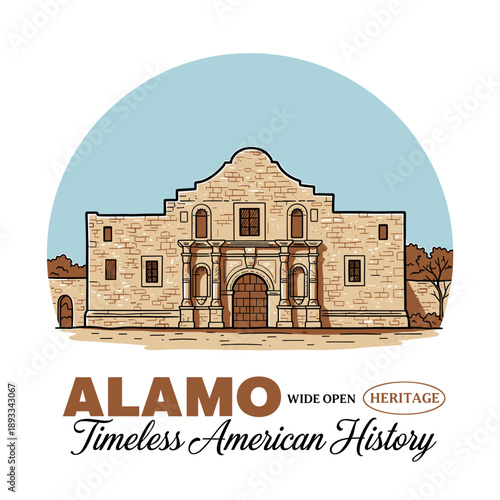 Schilderij op canvas The Alamo mission building Texas history vintage vector