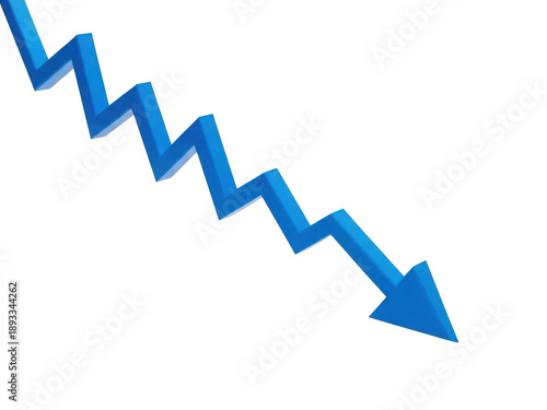 Blue zigzag arrow pointing downward on transparent background