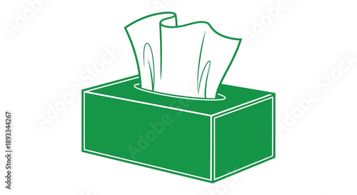 A simple stylized illustration depicts a green tissue box with partially pulled out white tissues high quality professional detailed