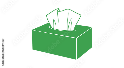 A simple illustrative depiction of a green tissue box with white tissues protruding from the opening high quality