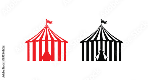 A simple graphic depicts two circus tents one red and one black side by side with flags high quality professional