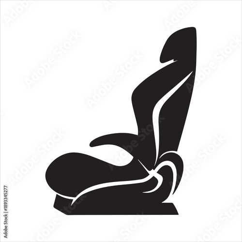 Car seat vector icon silhouette for automotive interior design, vehicle passenger chair, and transportation comfort symbol.