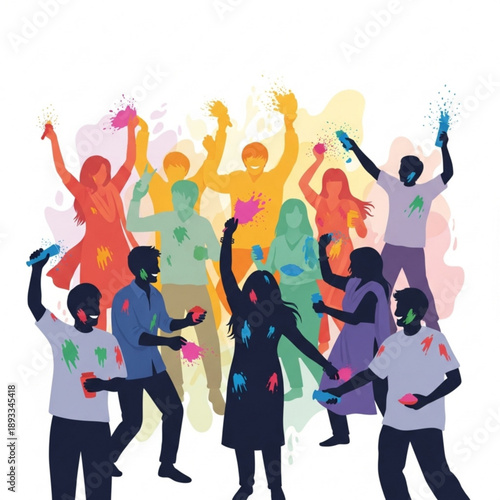 Group of People Celebrating with Colorful Powder in the Air