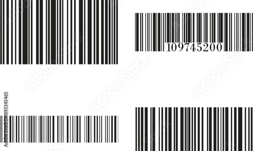 Barcode icon set vector illustration for scanning retail product identification, digital inventory tracking, modern flat design symbol set collection group for web app print use.
