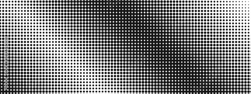 Background with diagonal halftone effect. Black and white polka dot pattern. Wallpaper with noise, grain, pixel or bitmap texture. Perforated board surface. Vector graphic illustration.