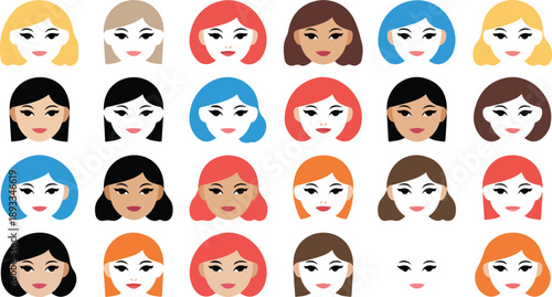 Flat Female Face Avatar Icons With Diverse Hairstyles