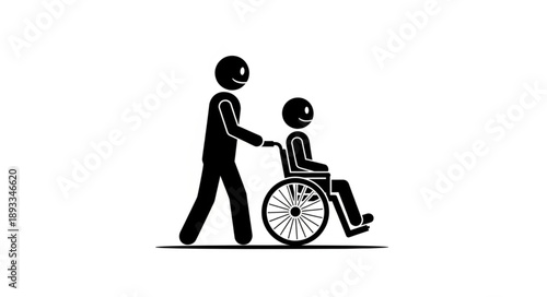 Person pushing another person in a wheelchair icon.