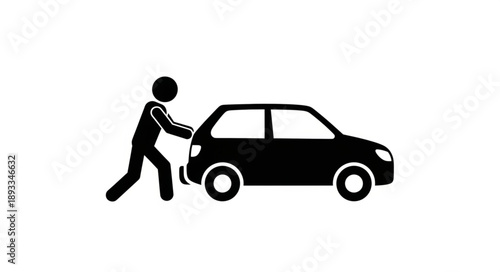Person Pushing a Car Silhouette Icon.