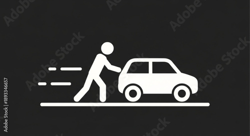 Person Pushing a Car Icon Silhouette.