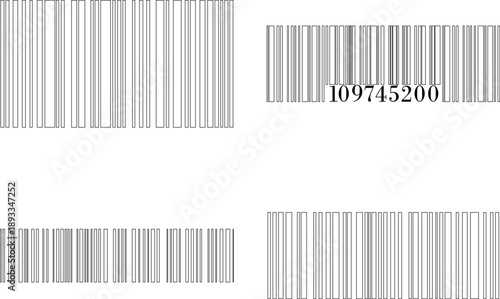 Barcode icon set vector illustration for scanning retail product identification, digital inventory tracking, modern flat design symbol set collection group for web app print use.