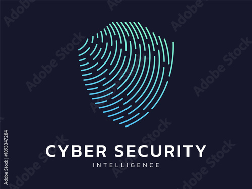 Cyber security intelligence data protection with Digital Fingerprint lines futuristic Technology vector illustration logo design concept for ui, network security, advanced technology, Big data, robot.