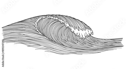 Dynamic Ocean Wave Illustration, Nature Art, Coastal Scene, Graphic Design, Serene Environment, Artistic Viewpoint
