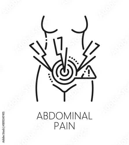 Abdominal pain gynecology healthcare line icon or pictogram. Reproductive medicine icon, urinary healthcare vector pictogram. Gynecology problem and fertility symbol with pain in woman abdominal area