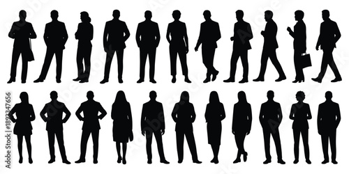 Diverse business team silhouettes walking forward success leadership vector illustration flat design