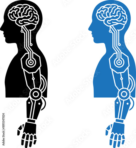 Innovative cyborg humanoid robots with integrated brain and circuit board technology for futuristic applications