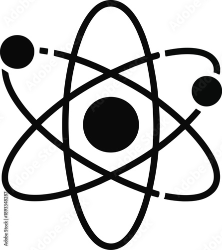 Atom Model Vector Icon: Nucleus with Orbiting Electrons in Abstract Scientific Representation