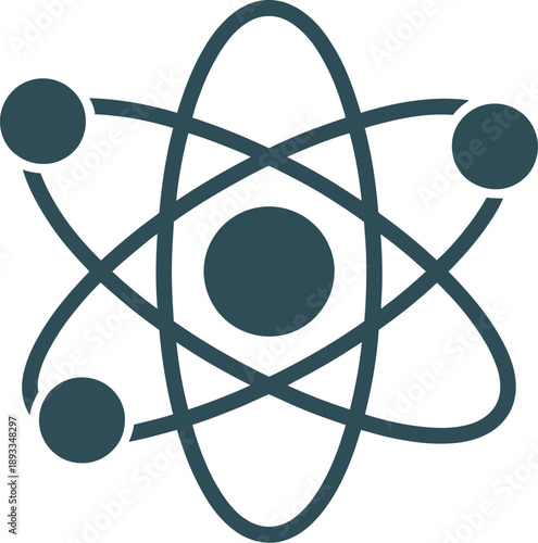 Atom Model Vector Icon with Electrons Orbiting Nucleus, Simple Science and Research Symbol