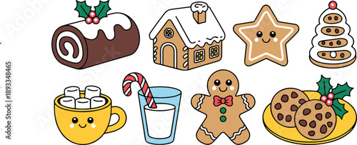 Cute Christmas Dessert Illustration Set  Gingerbread Cookies, Cocoa, and Holiday Sweets