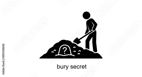 Person burying a secret with a shovel and question mark symbol.