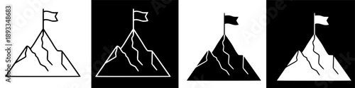 Conceptual illustration of a flag on a mountain peak, symbolizing achievement and success, overcoming challenges